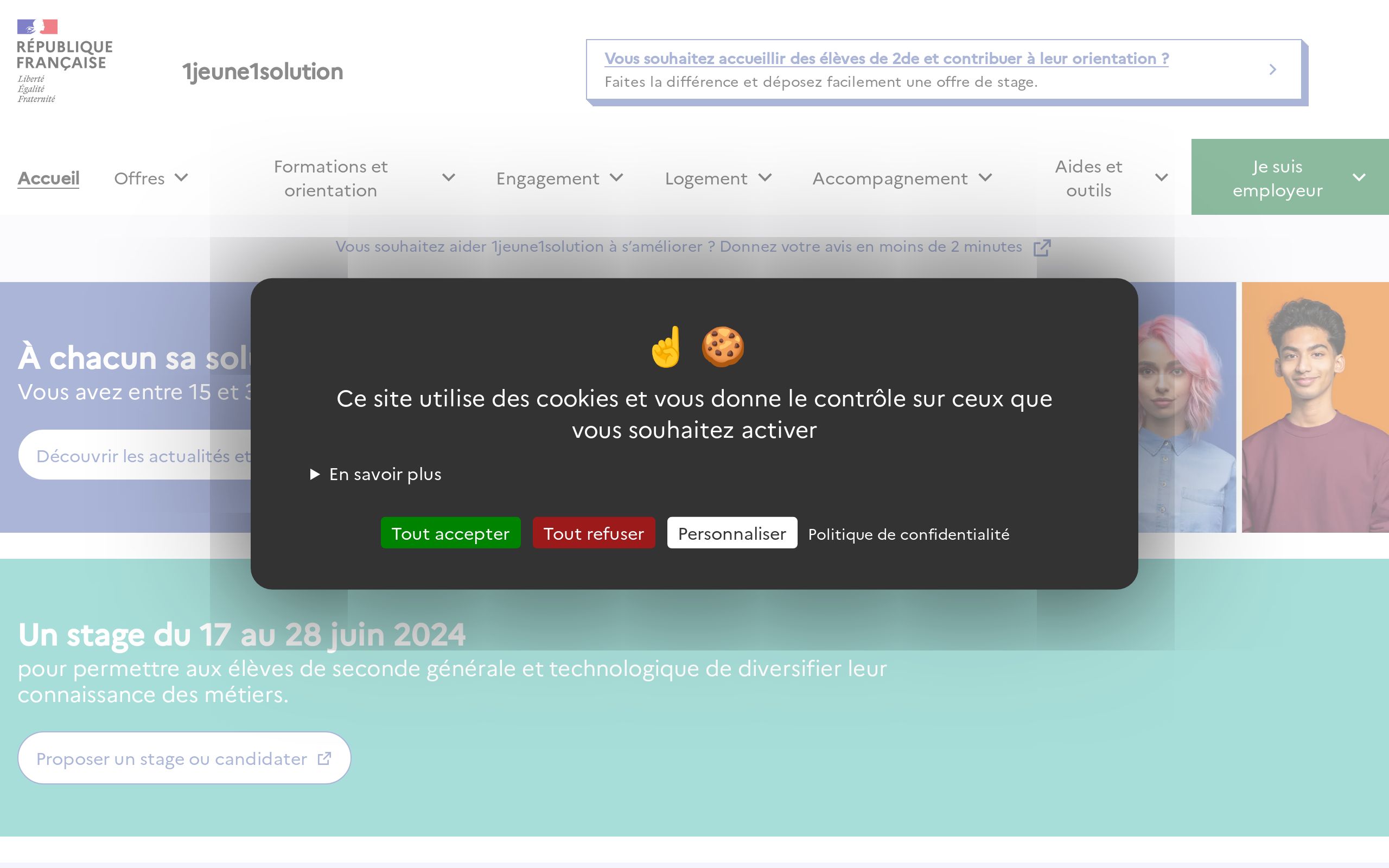 Copie d'écran de https://www.1jeune1solution.gouv.fr