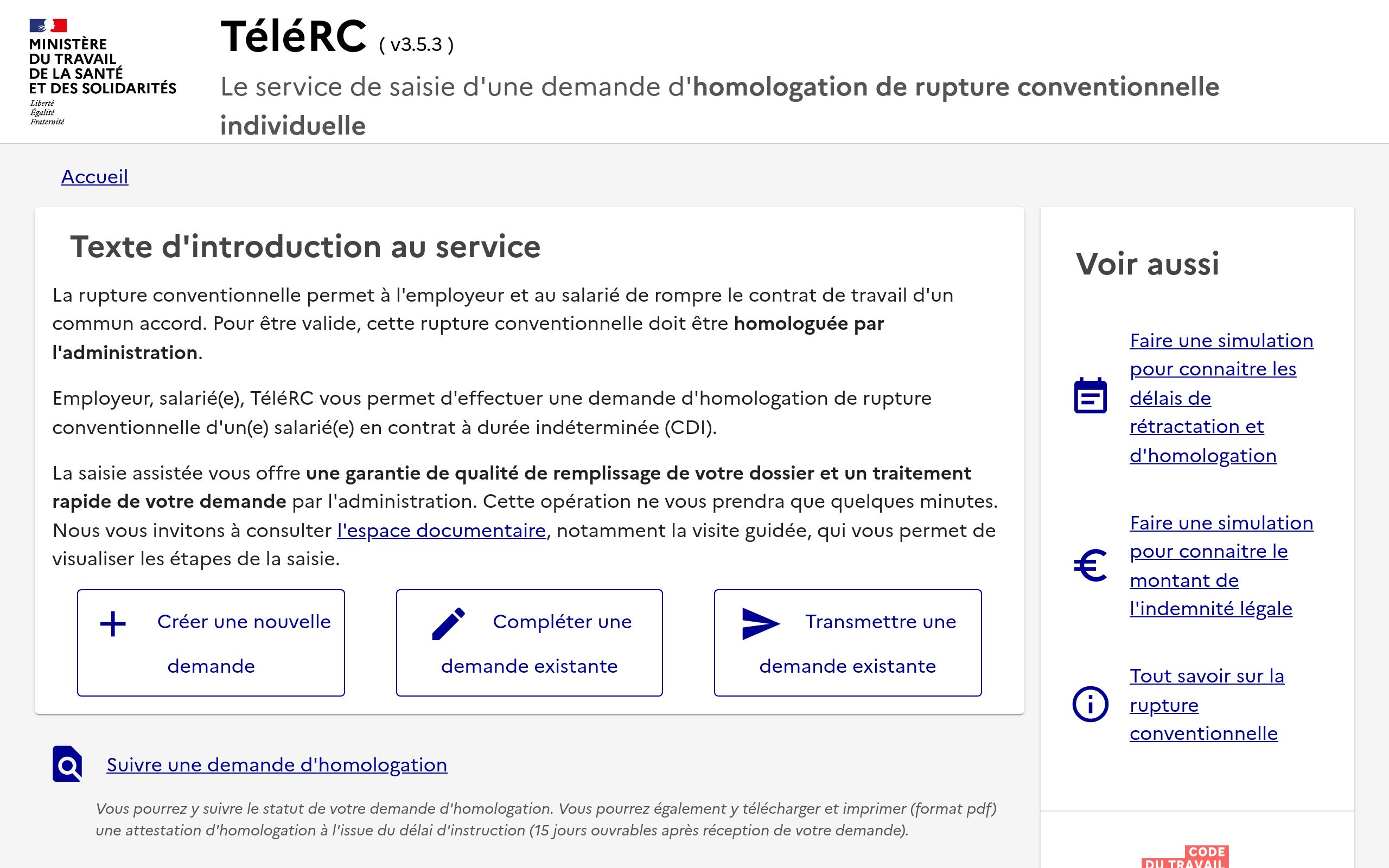 Copie d'écran de https://www.telerc.travail.gouv.fr