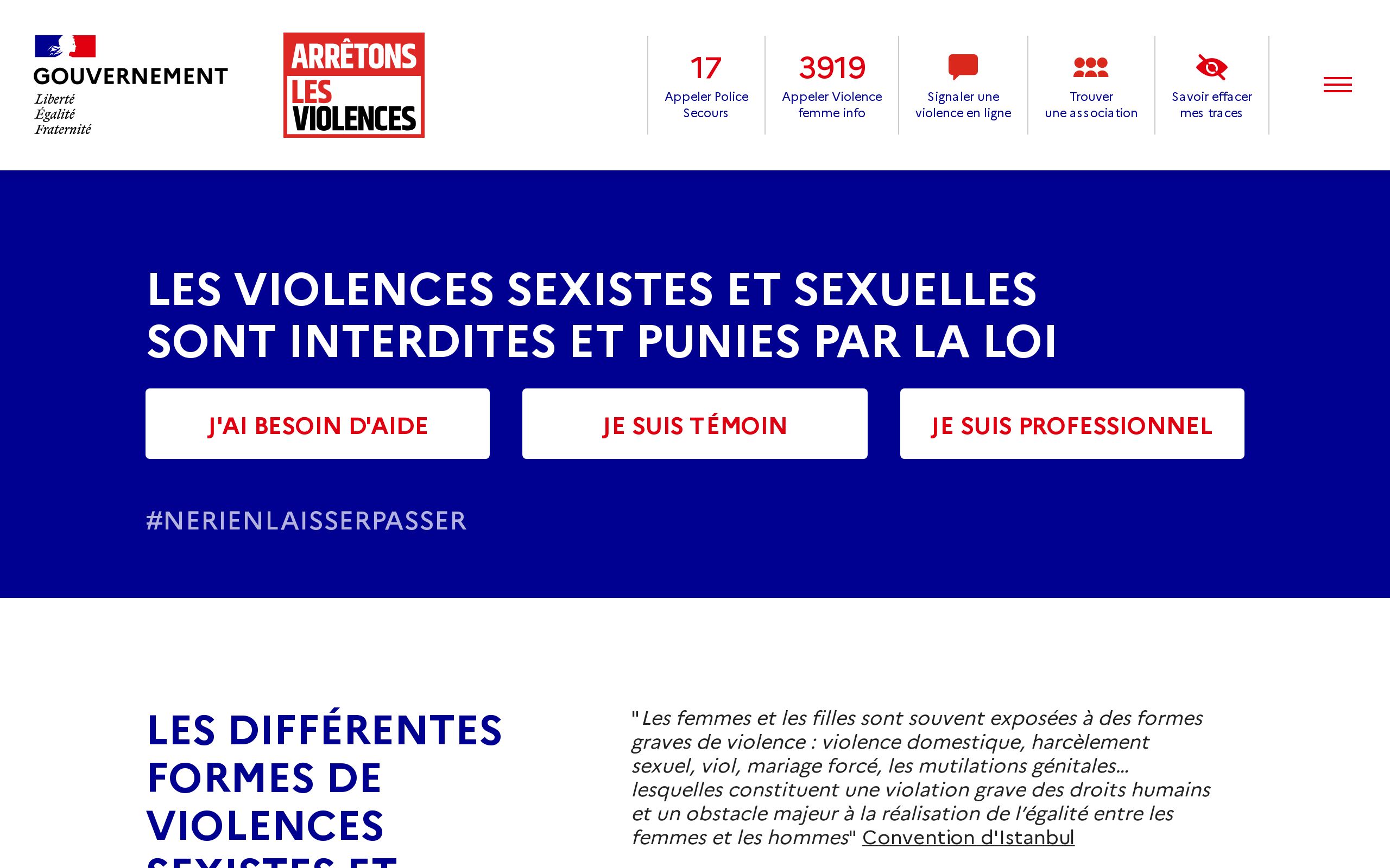 Copie d'écran de https://arretonslesviolences.gouv.fr