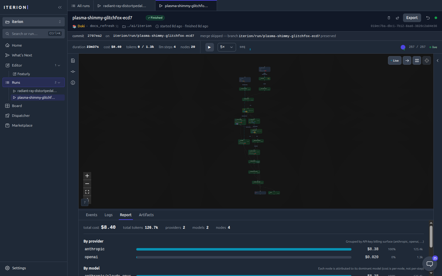 Studio run report tab — cost attribution by provider and model